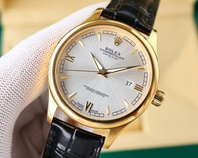 Rolex Datejust 8215 Movement 40mm 316L Steel Italian Leather Strap Gold Dial Watch